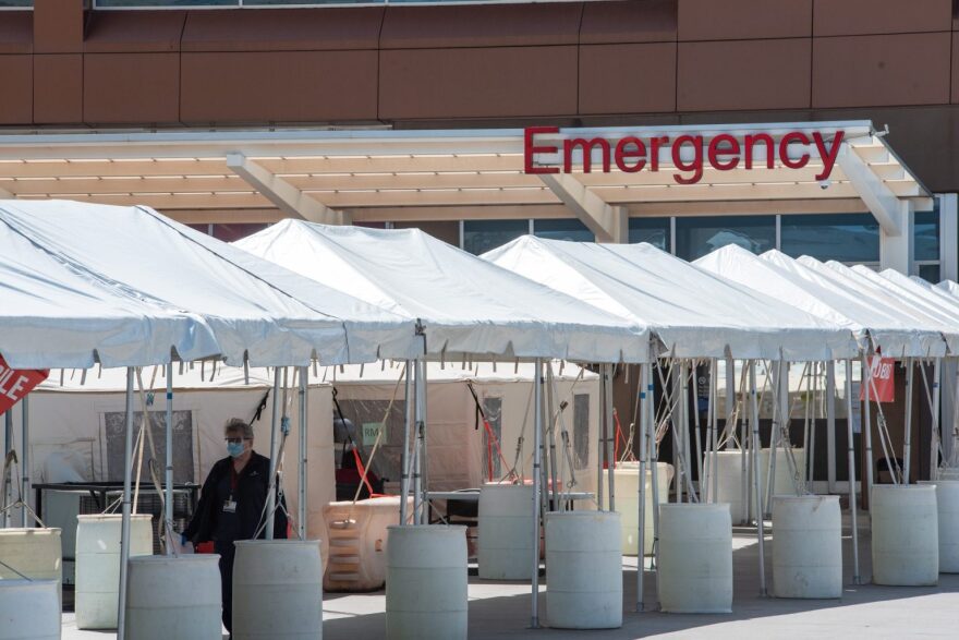 Tents are set up outside of the emergency room at OU Medical Center where patients are being evaluated before entering the building – one of the hospital’s new protocols prompted by the coronavirus outbreak.
