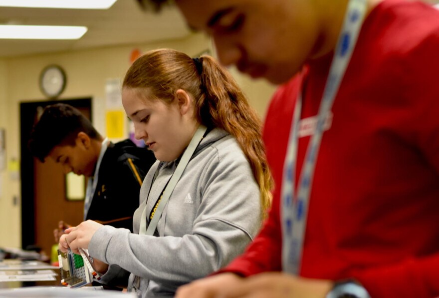 Students at Northridge Middle School build model RVs in Thor Industry's LEAP Program.