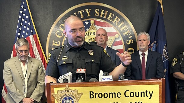 Broome County Sheriff Fred Akshar at a press conference, June 5, 2026.