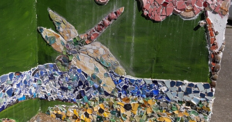 The mosaic was commissioned by Cowan Community Action Group in Letcher County. It is part of their annual Growing Home event which honors the anniversary of the flood of 2022. (Mimi Pickering/Appalshop)
