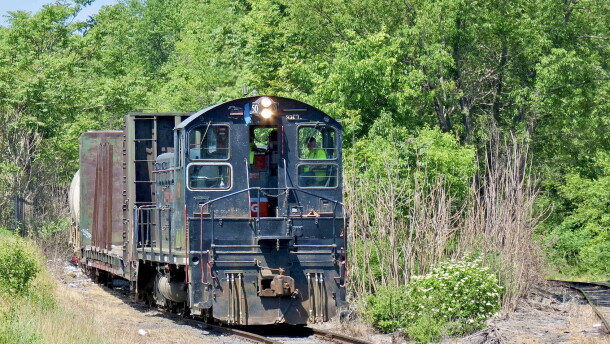 A Luzerne and Susquehanna Railway freight train, operated by the R.J. Corman Railroad Co., travels along tracks owned by the Luzerne County Redevelopment Authority in Hanover Township in this 2023 photo. A proposed sale of the line to the Reading & Northern Railroad appears poised to proceed after involved parties on Oct. 21, 2026 agreed to a settlement in a federal lawsuit in which Corman sought to block the sale.