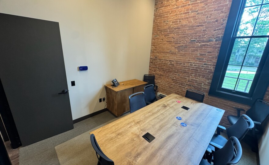 The Margaret Dunn & Bill Spohn conference room, providing a new type of space not available at the old station, to support collaboration and ideas that move WYSO forward.