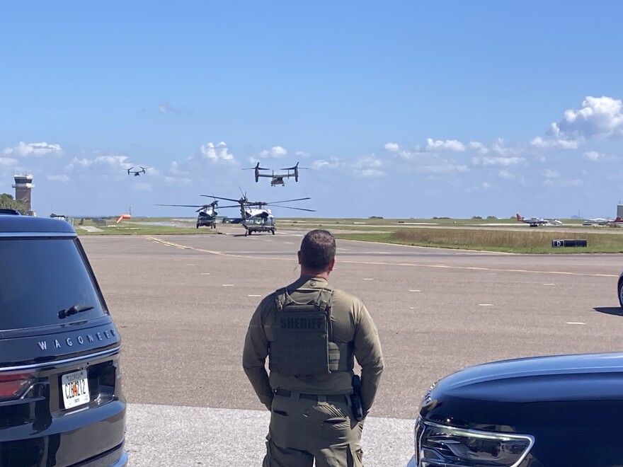 Helicopters lifting off