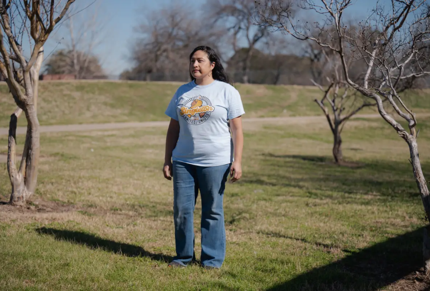 Janie Cisneros, director of the West Dallas neighborhood association Singleton United/Unidos, at Fish Trap Lake Park.