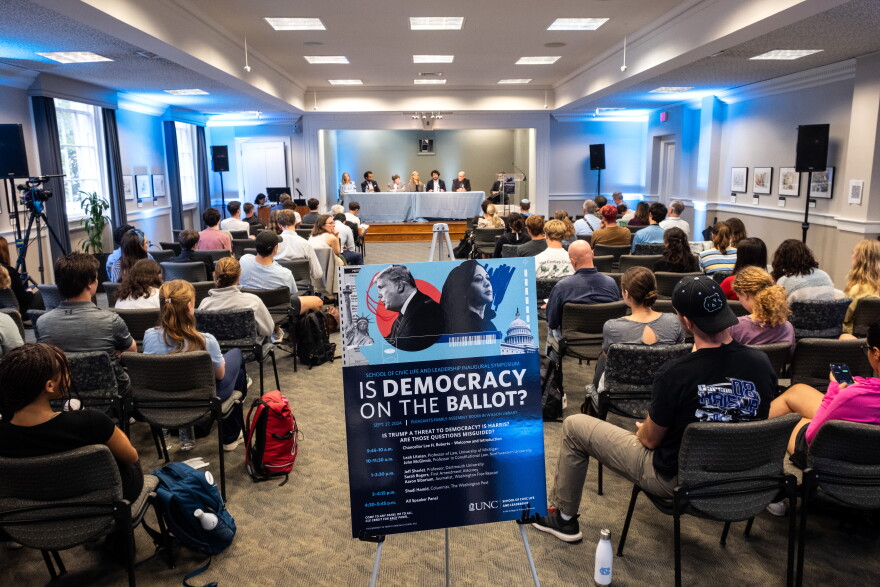 UNC School of Civic Life and Leadership (SCiLL) hosts their inaugural public event “Is Democracy on the Ballot?” September 27, 2024.