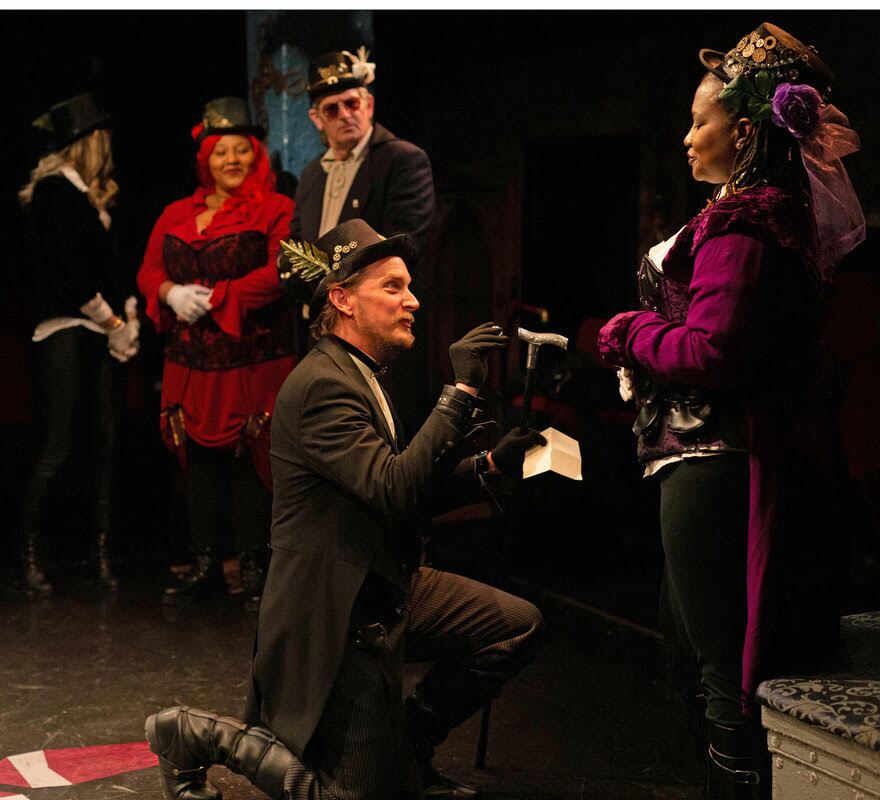 Brian Kraszewski (left) and Sharon Carter in Spotlighter Theatre's production of Williams Shakespeare's "Much Ado About Nothing" (photo for Spotlighters Theatre by Eduard Van Osterom)