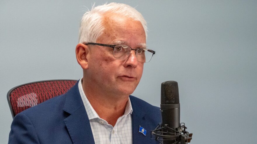 Overland Park Mayor Curt Skoog appears for a June 22, 2026, recording of the Kansas Reflector podcast in Topeka.