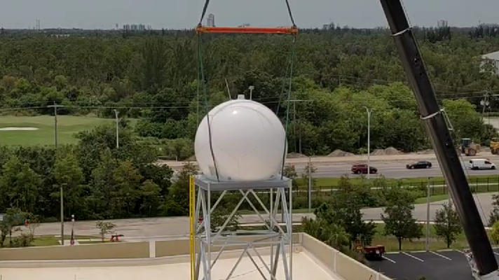 Inside the the dome-shaped enclosure is the radar which has an 8-foot dish inside of a 12-foot antenna that allows meteorologists to observe 60 miles in all directions.