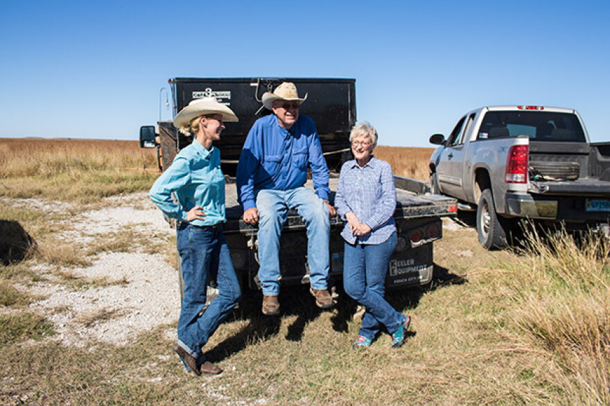 Sarah, Dave and Barbara Jacques on their farm and ranch in Osage County. The Jacques family strongly supports a 'yes' vote on State Question 777.