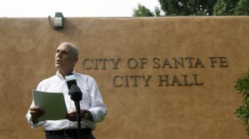Santa Fe Mayor Alan Webber addresses the press outside City Hall on June 17, 2021.