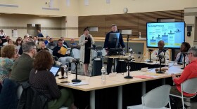C-PP School Superintendent, Michelle Caulfield (left) and School Business Official Paul Webster (right) deliver a final presentation of the proposed 2025-26 school budget prior to the public hearing on May 13 at the C-PP High School.