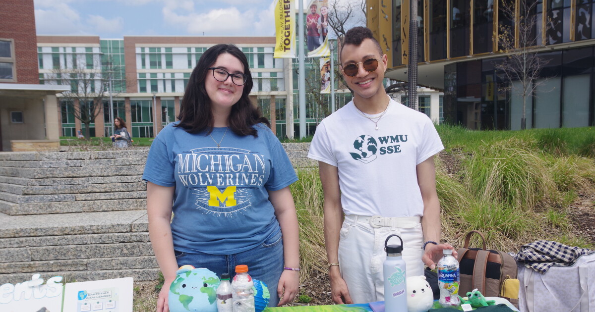 Scrapbooks and "eco-bricks" were on display at one WMU student group's table for Earth Day