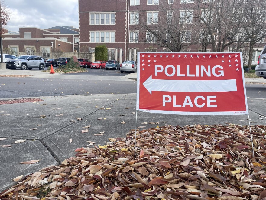 A polling sign is pictured in East Dayton on Nov. 5, 2024.