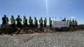 State and local officials, Diamond State Port Corporation members, and Enstructure's CEOs break ground at the Edgemoor expansion for the port of Wilmington.