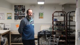 Scott Bartlett stands in the Homer Council on the Arts basement on Saturday, Mar. 15, 2025 in Homer, Alaska. The basement was remodeled using COVID-19 relief funds.