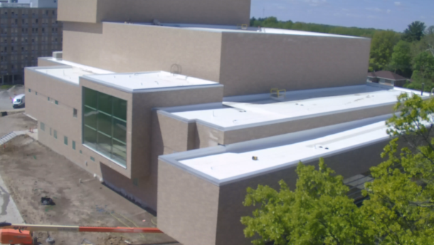 A screenshot taken late Wednesday morning from the live video feed of construction of the Goldfarb CPA.