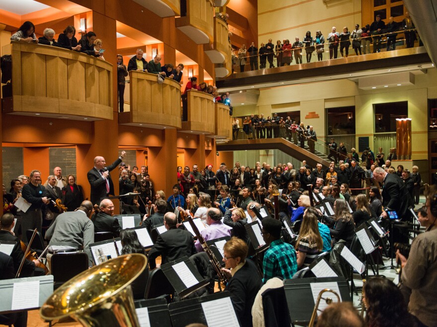 NJSO president and CEO James Roe addresses the musicians and audience.