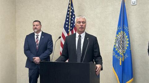 Attorney General Marty Jackley speaks at a press conference in Sioux Falls on Dec. 19, 2025, announcing charges brought against a medical aide and inmate in the state penitentiary for distributing drugs that led to an overdose death.