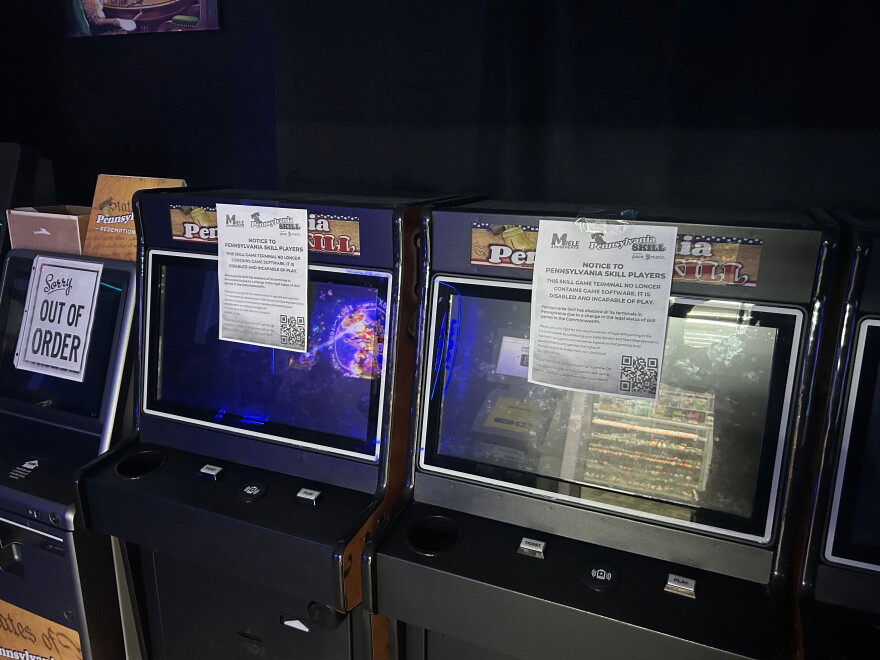 On the eve of a court deadline, Pennsylvania Skill brand terminals stand ready for pickup at a tobacco outlet in Lancaster, Pa.