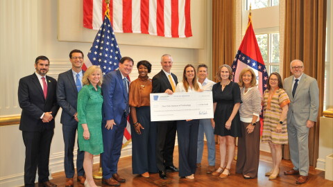 Arkansas Governor Sarah Huckabee Sanders awarded New York Institute of Technology College of Osteopathic Medicine at Arkansas State University with a $1.5 million grant Thursday to be used for a maternal health initiative in Mississippi and Poinsett Counties. Pictured are (L to R) Arkansas Rural Health Transformation Director Brad Nye; Arkansas State Crime Lab Director Dr. Ted Brown; Arkansas Surgeon General Dr. Kay Chandler; NYITCOM at A-State representatives Casey Pearce, Dr. Brookshield Laurent, and NYITCOM at A-State Dean Dr. Shane Speights; Gov. Sanders; NYITCOM at A-State's Sara Walker and Dr. Amanda Deel; Arkansas Secretary of Health Renee Mallory; Secretary of Human Services Janet Mann; and Secretary of the Finance and Administration Jim Hudson.