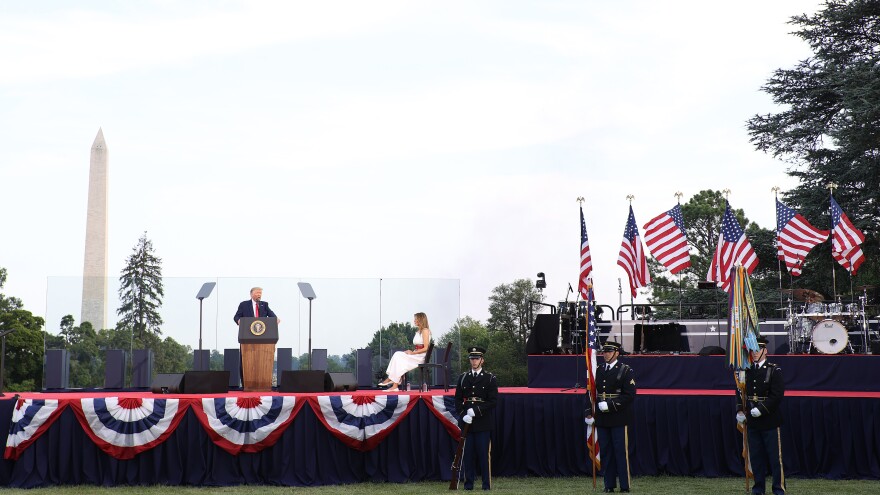 Trump speaks during a Fourth of July event on the South Lawn of the White House.