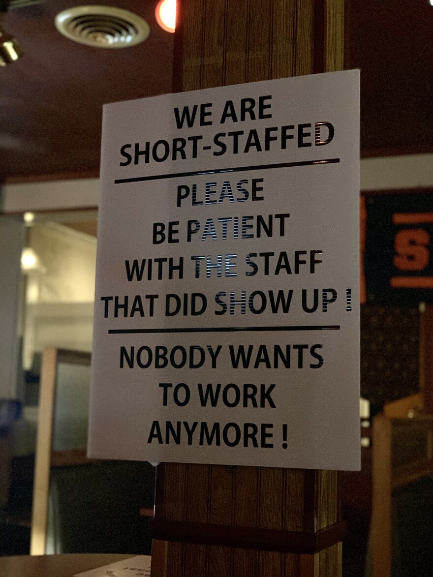 A sign posted at Twin Trees on Syracuse's far westside due to the labor shortage.