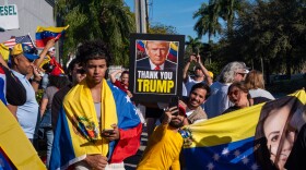 People celebrate after President Donald Trump announced Venezuelan President Nicolás Maduro had been captured and flown out of the country in Doral on Jan. 3, 2026.