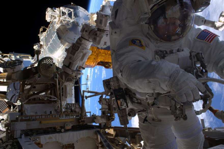 Astronaut Peggy Whitson on a space walk outside the International Space Station. Photo: NASA (2017)