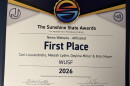 A photo of a first place certificate from the Society of Professional Journalists Sunshine State Awards. 