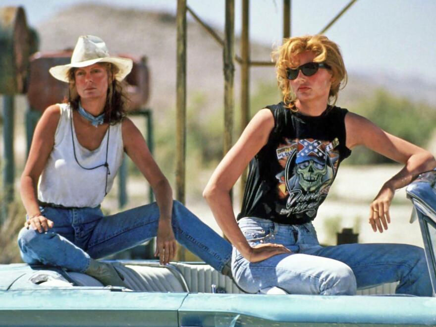 Geena Davis (R) and Susan Sarandon (L) pictured in a scene from Thelma & Louise in 1991.