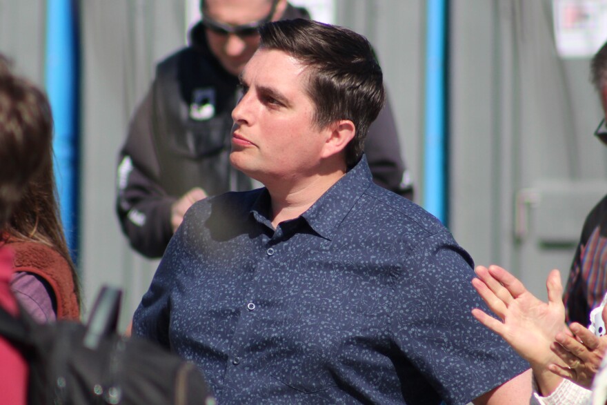 Rep. Justin Ruffridge listens to speakers at a rally in support of the Alaska LNG Project on Tuesday, June 16, 2026 near Kenai, Alaska.