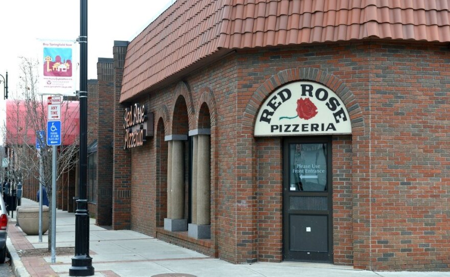 The original entrance to Red Rose Pizzeria in Springfield, Massachusetts.