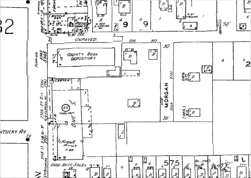 And by 1951, the County Book Depository and a number of other properties are on the grounds of what used to be Zion Cemetery.