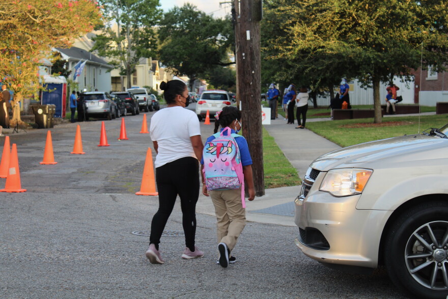 A student arrives at McDonogh 42 on the first day of in-person classes, Sept. 17, 2020.