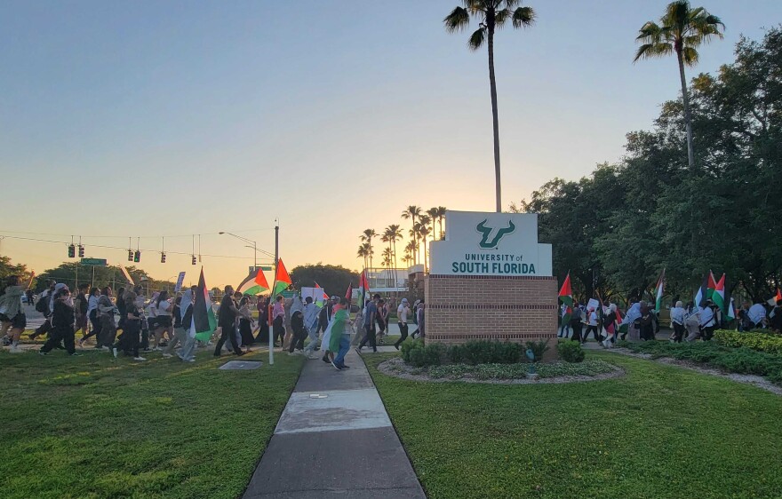 Hundreds of Pro-Palestinian protesters march onto USF’s campus | WUSF