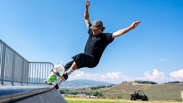 A skater grinds a ledge at the Trailside skatepark.
