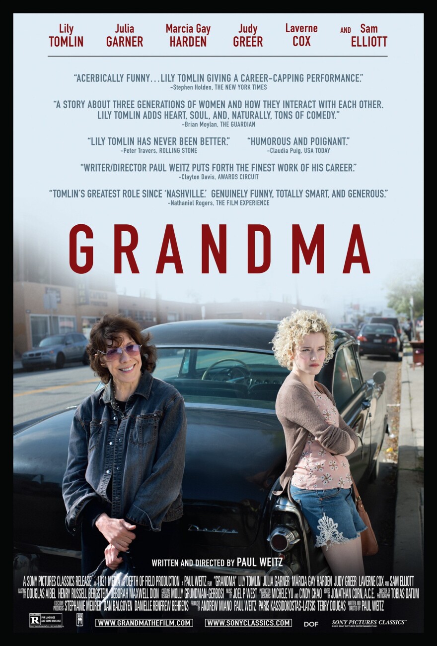 Grandma stars Lily Tomlin and Julia Garner.