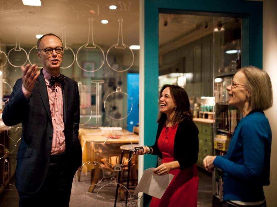 Chris Kimball and Renee Montagne share a laugh with Paula Johnson, curator of a new exhibit at the Smithsonian's American History Museum featuring Julia Child's kitchen.