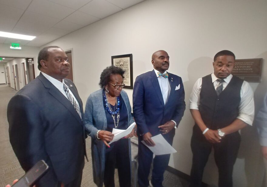 Black Caucus Chairman G.A. Hardaway, third from left, told reporters the post shared by Senate Speaker Randy McNally has already created some pain.