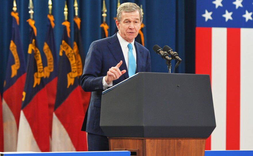 North Carolina Gov. Roy Cooper speaks at an event for President Joe Biden in Raleigh, N.C. on Jan. 18, 2024.