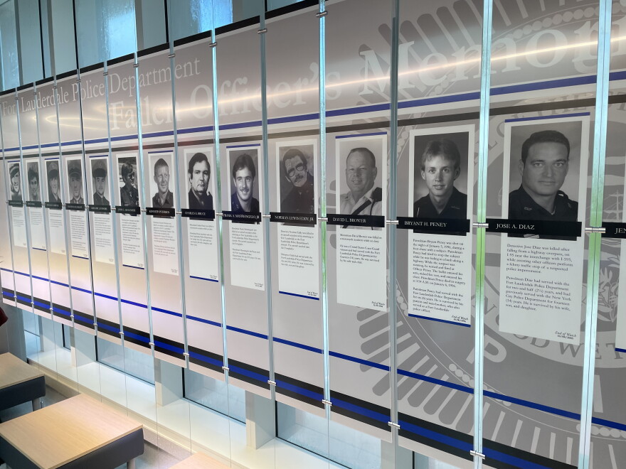 A memorial to Fort Lauderdale Police officers who died in the line of duty. It is located inside the lobby of the new police headquarters.