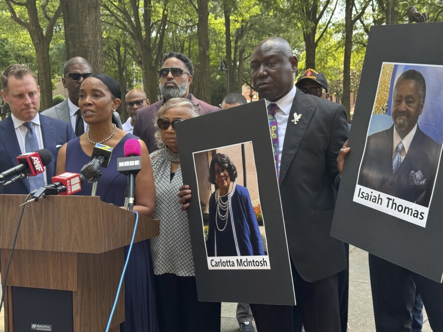 Regina Brinson speaks at a press conference in Atlanta, Ga., Wednesday, June 11, 2025. (AP Photo/Charlotte Kramon)