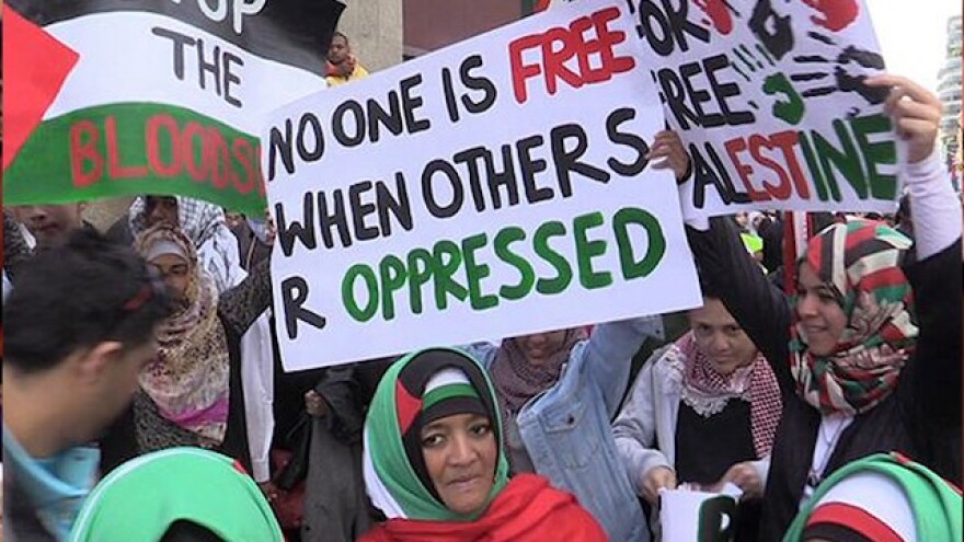 A screenshot from the documentary film "Solidarity: Five Largely Unknown truths About Israel, Palestine, and the Occupied Territories."