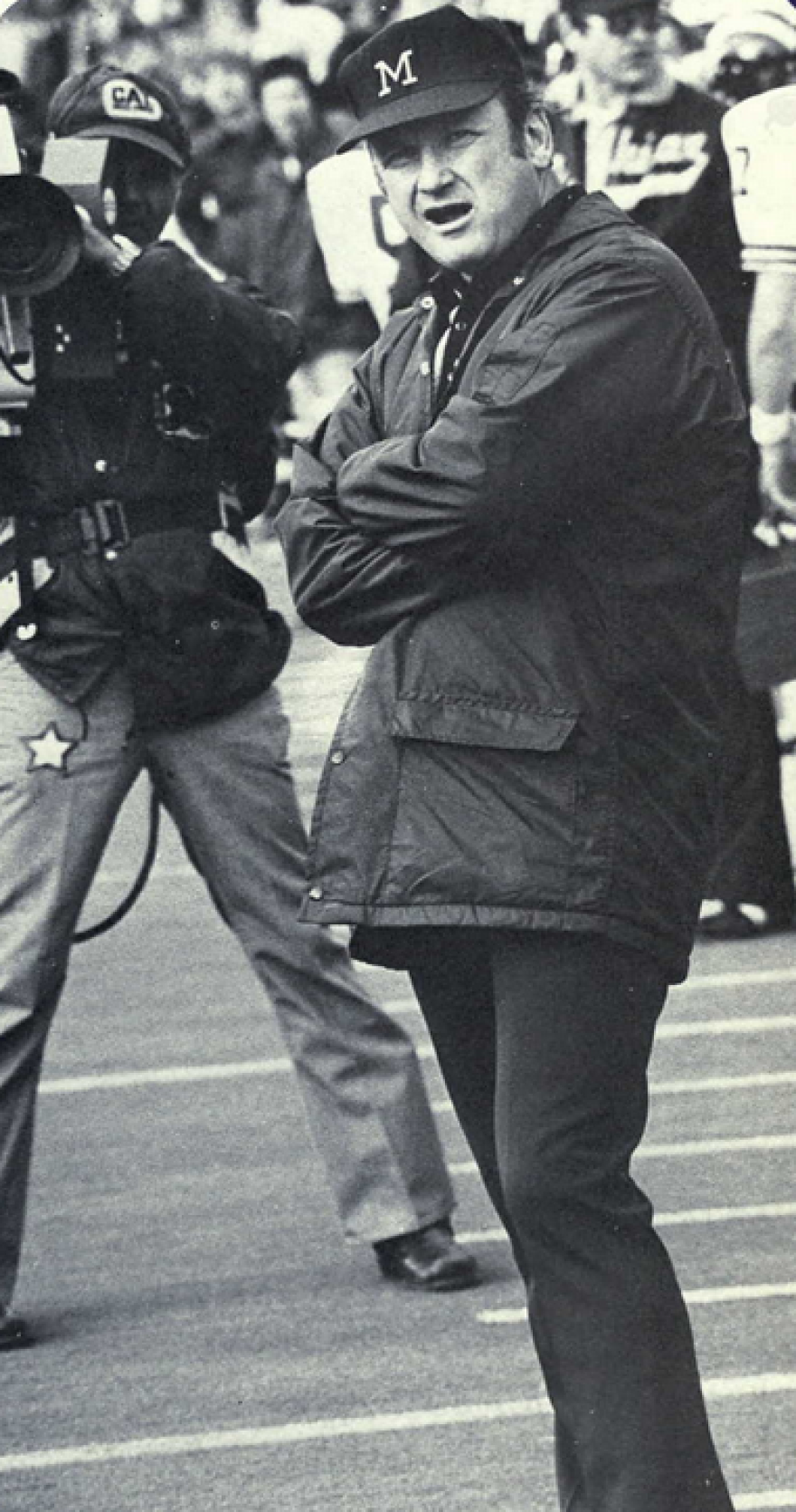 Bo Schembechler in 1976. He once said, "toe meets leather at 1:05. If you want to televise it, fine. If you don't, that's fine too."