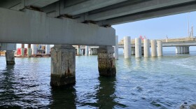 The Hampton Roads Bridge-Tunnel, with expansion construction underway, last year. (Photo by Katherine Hafner)