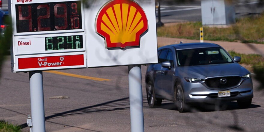 A sign shows the price of unleaded and diesel fuel at a Colorado gas station on Oct. 5, 2026.