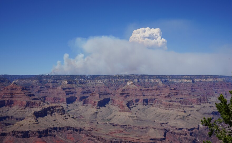 A cumulonimbus cloud of smoke rises over the North Rim of Grand Canyon National Park as the Dragon Bravo Fire grew to more than 94,000 acres Tuesday.