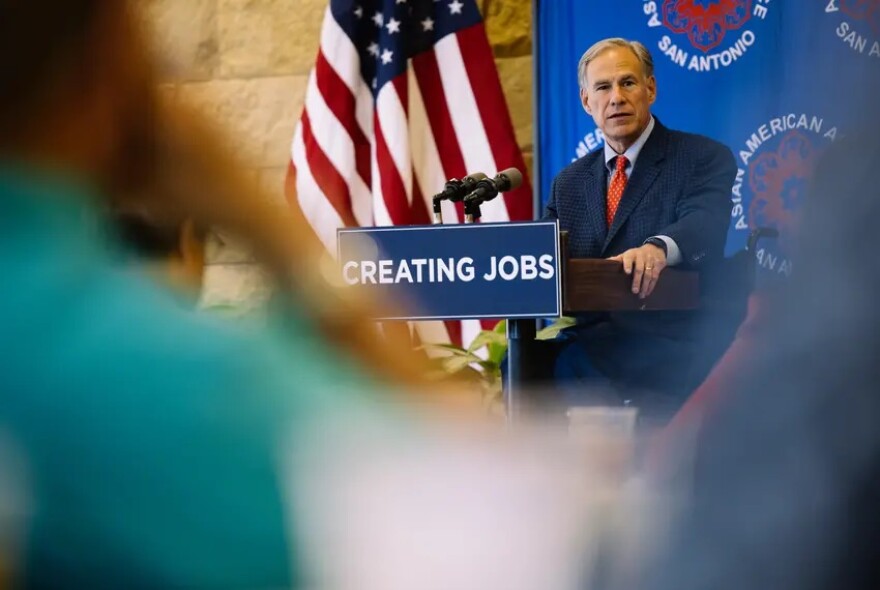 Gov. Greg Abbott gives the keynote address at the Asian American Alliance luncheon at NuStar Energy LP in San Antonio on Oct. 13, 2022.