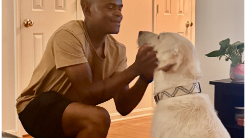 Marine Corps. Reserves Pfc. Samuel Compail of Massachusetts, with his dog Chopper. Fredericksburg resident Wendy Weldon is fostering Chopper during Compail’s deployment.