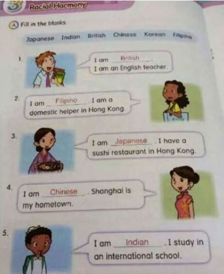 Example 6: Textbooks still engage in stereotyping, as in this 2015 book from Hong Kong.